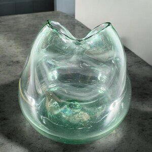 Blenko Art Glass Pinch Vase Aqua Sea Green Aqua‎ Transparent Hand Blown Vase VTG